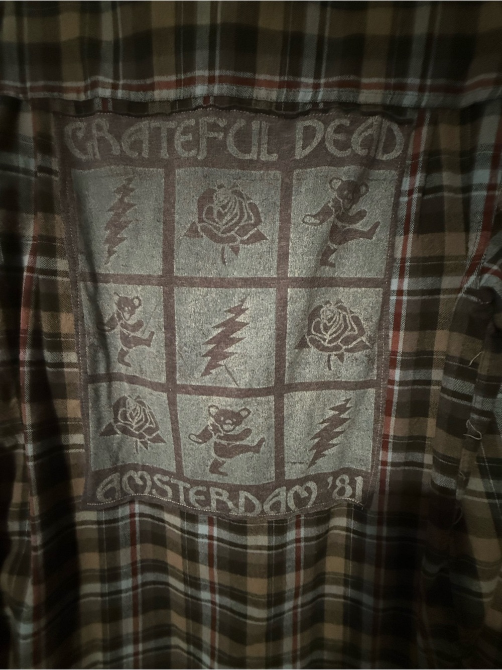 Grateful Dead Blue Plaid Button-Down Shirt with Amsterdam '81 Graphic